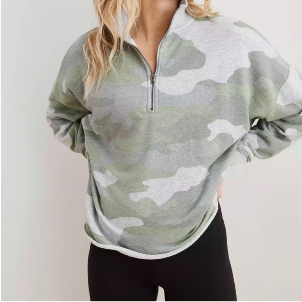 aerie Sunday Soft Camo Quarter Zip